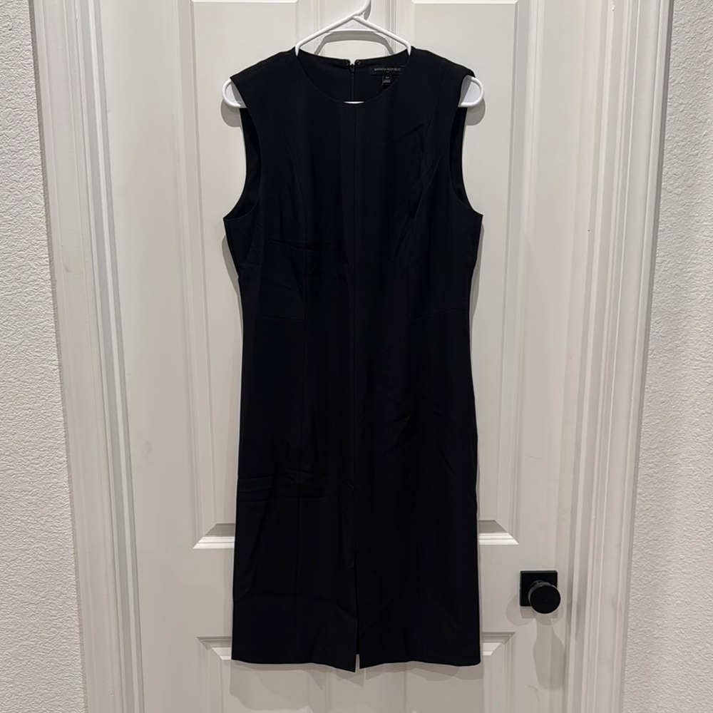 Banana Republic Black Sheath Midi Dress V-neck Sleeveless